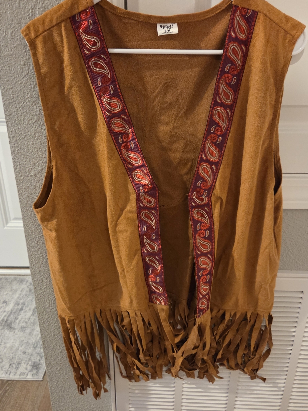 Spirit Rust Brown Suede Fringe Tunic with Red Paisley Trim